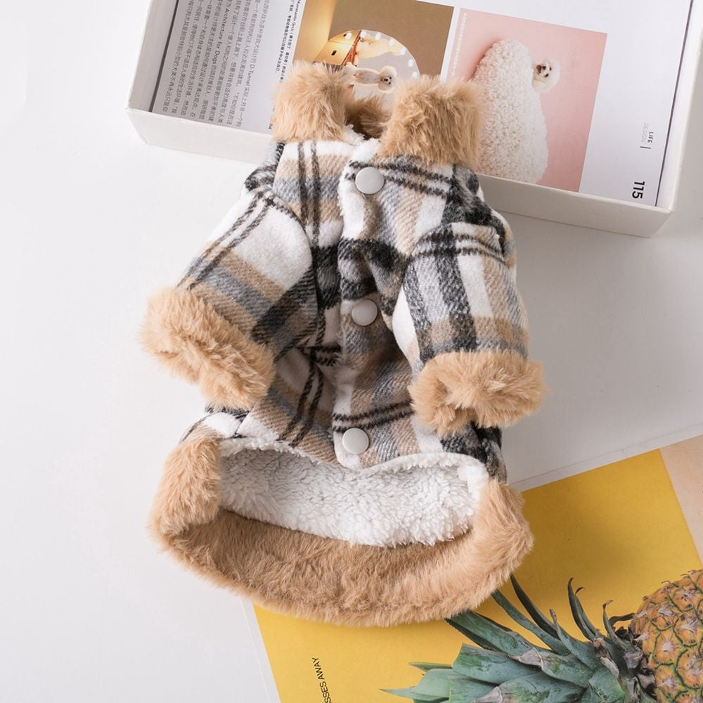 Plaid Coat with Fleece Lining for Pets
